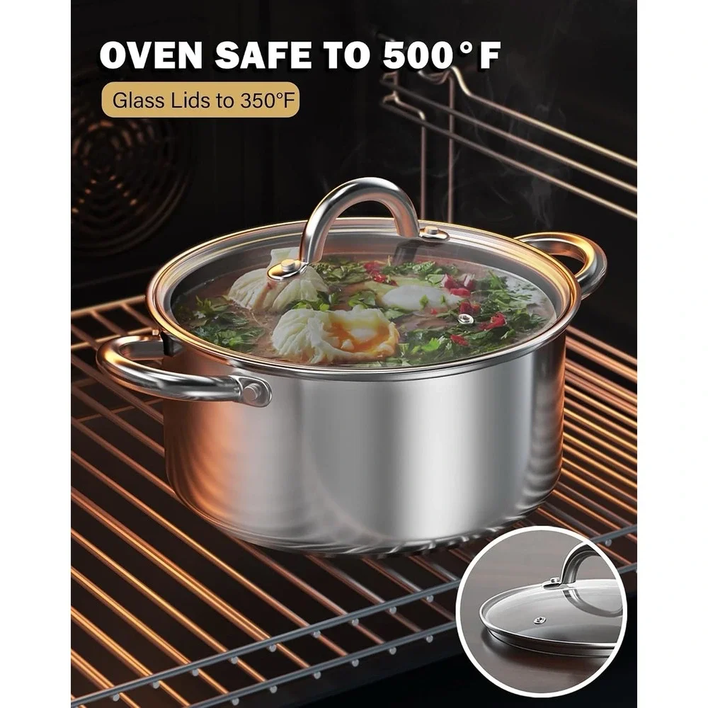 Cook N Home Basics Stainless Steel Cookware Sets, 6-Piece Pots and Pans NIB